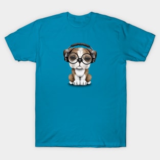 English Bulldog Puppy Dj Wearing Headphones and Glasses T-Shirt